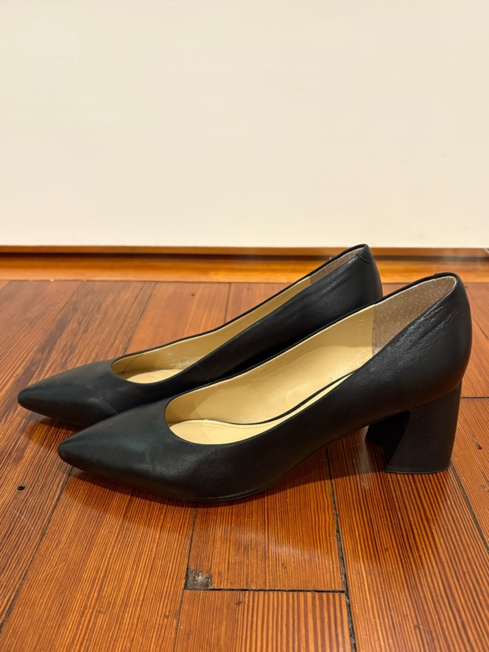Marc Fisher Black Pointed-Toe Block Heel Pumps